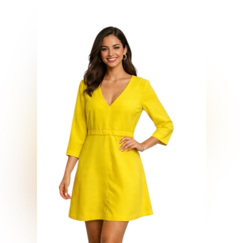 Banana Republic Yellow V-Neck Dress 3/4 Sleeve Size 6